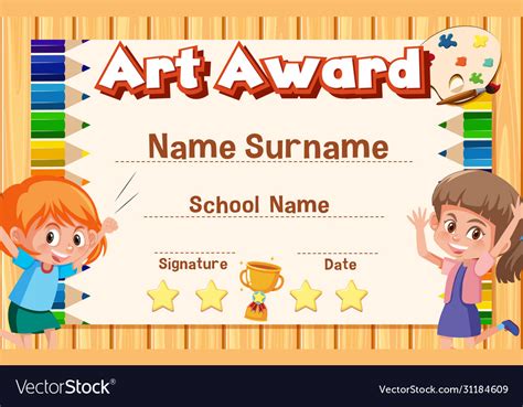 Certificate Template For Art Award With Kid Vector Image