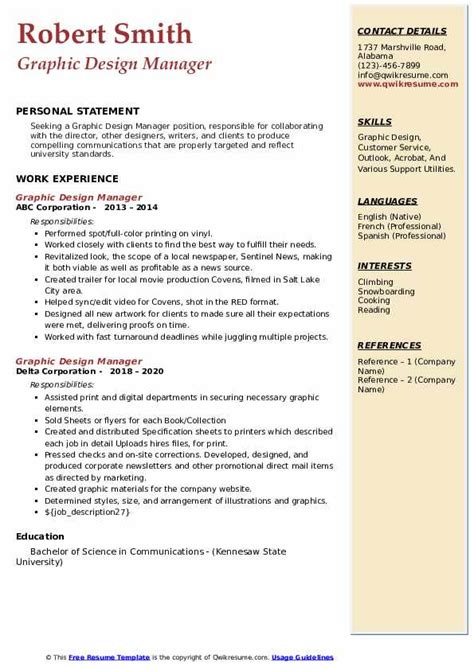A real graphic designer resume example will show you how to write your summary, skills, accomplishments, and experience. Graphic Design Manager Resume Samples | QwikResume