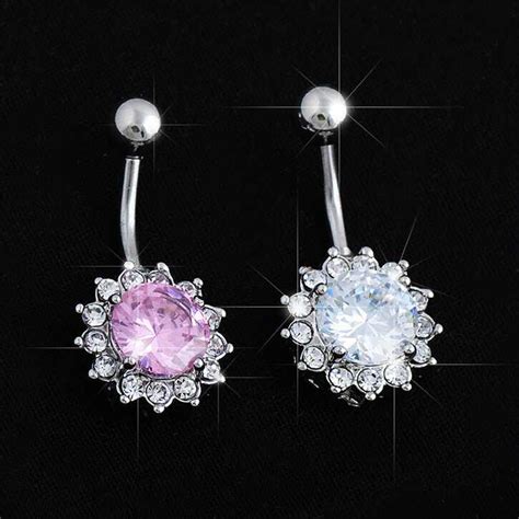 Belly Ring Bars Barbells 1 Pc Round Crystal Flower 208 Button Body