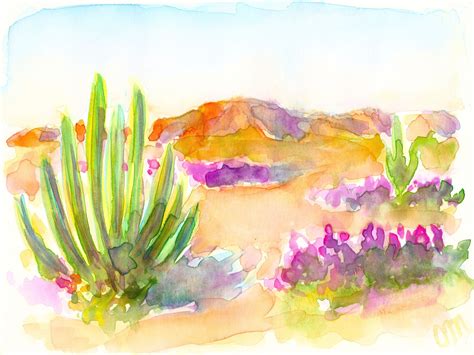 Southwest Desert Watercolor Print Arizona Landscape Sonoran Etsy