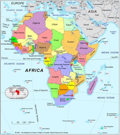 África, el continente negro tiene una extensión de 30.272.922 kilómetros cuadrados, por lo que es considerado como el tercer continente más grande del planeta. Map of Africa Political Pictures