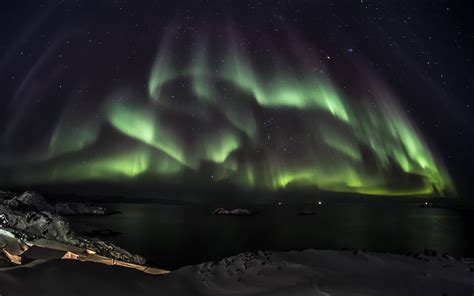 Aurora Borealis Northern Lights Night Green Stars Sky E