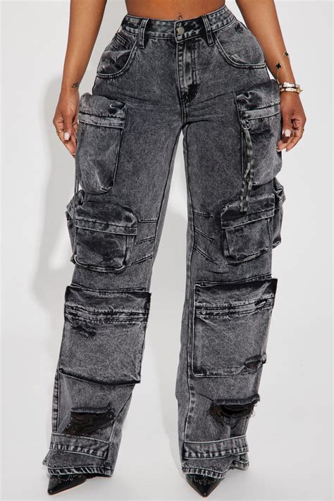 Millie Non Stretch Ripped Cargo Jean Acid Wash Black Fashion Nova Jeans Fashion Nova