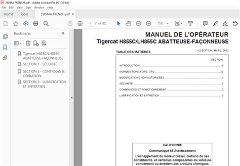Tigercat H855C LH855C ABATTEUSE FAÇONNEUSE MANUEL DE LOPÉRATEUR PDF