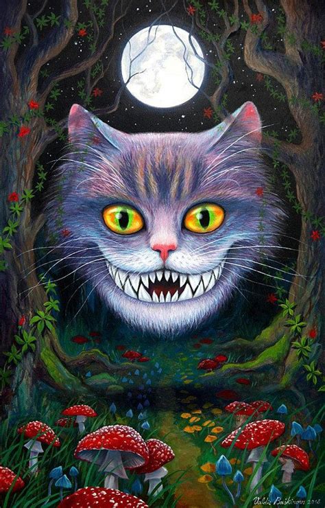 Cheshire Cat Horror Painting Alice In Wonderland Original Art Pop