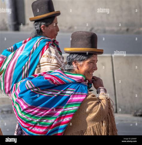 Traditional Women Cholitas In Typical Clothes During 1st Of May Labor