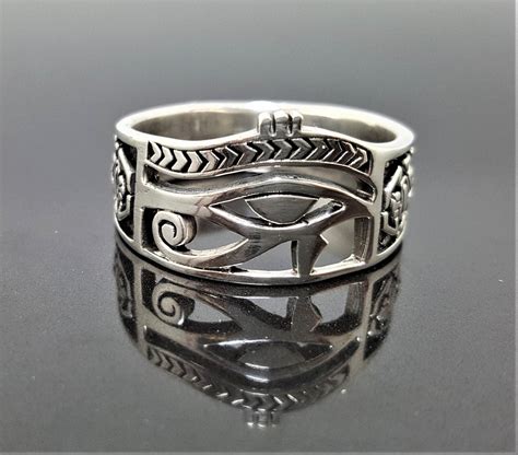 Sterling Silver 925 Eye Of Horus Ring Ancient Egyptian Symbols Of Life Ankh Scarab Sacred