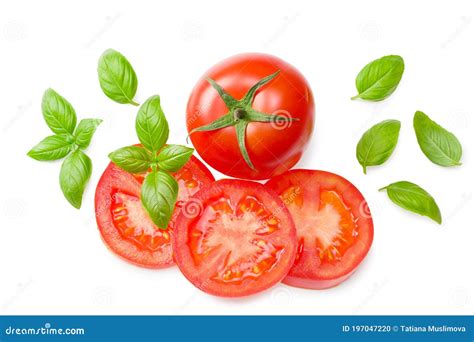 Fresh Tomato Slices Isolated On White Background Top View Stock Photo