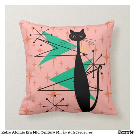 Retro Atomic Era Mid Century Modern Mcm Cool Cat 2 Throw Pillow Modern