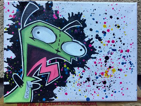 Gir From Invader Zim Painting With Melted Crayon Background Crayon Art Painting Projects