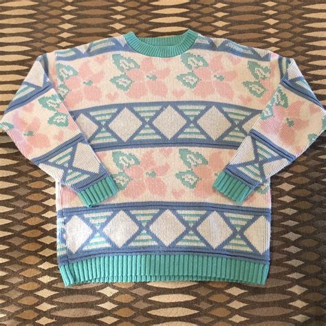 Vintage Kuwaii Fairy Kei Flower Pastel Sweater Sz M P Gem