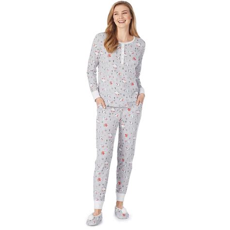 Womens Cuddl Duds 3 Piece Pajama Set Size Xs Grey Short Sleeve