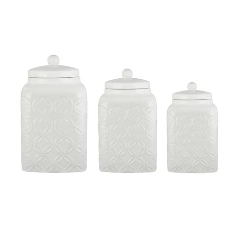 White Embossed 3 Piece Canister Set