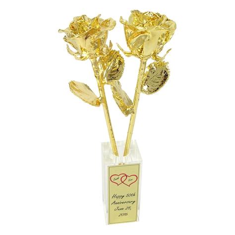 50th Anniversary T 11 24k Dipped Roses And Vase Love Is A Rose