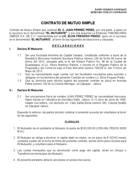 Contrato Mutuo Simple Pagos México Prueba Gratuita De 30 Días