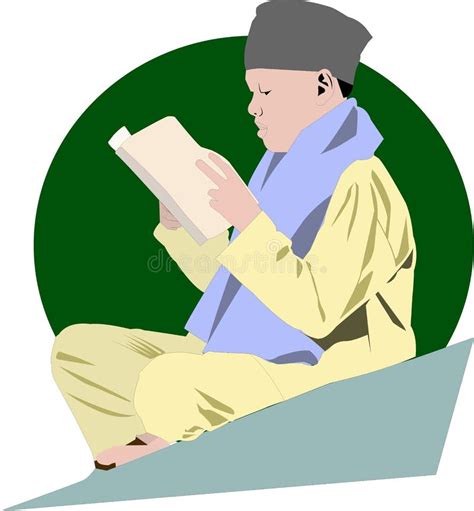 Muslim Boy Reading Holy Quran For Ramadan Activity Vector Illustration