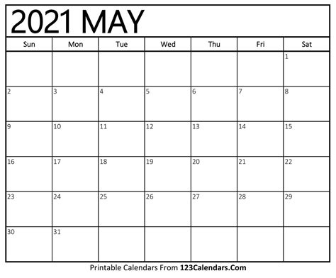 Printable May 2021 Calendar Templates