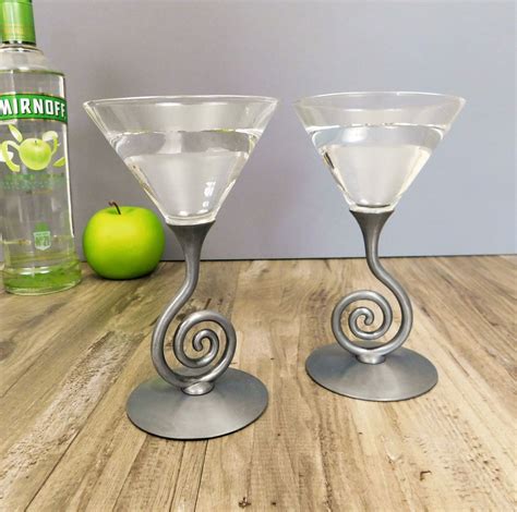 Vintage Martini Glasses Pewter Stem Cocktail Glass Set Of Etsy Glass Set Cocktail Glass