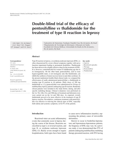 Pdf Double Blind Trial Of The Efficacy Of Pentoxifylline Vs