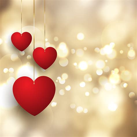 Valentines Day Background With Hanging Hearts On Bokeh Lights Design