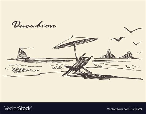 Drawn Vacation Poster Seaside View Beach Sketch Vector Image