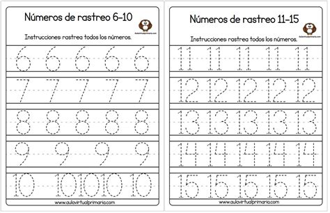 20 Fichas De Trazos De Los Números Aula Virtual Primaria