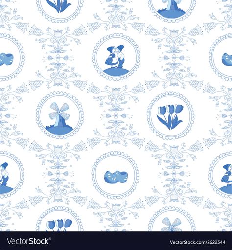 Delft Blue Seamless Pattern Royalty Free Vector Image