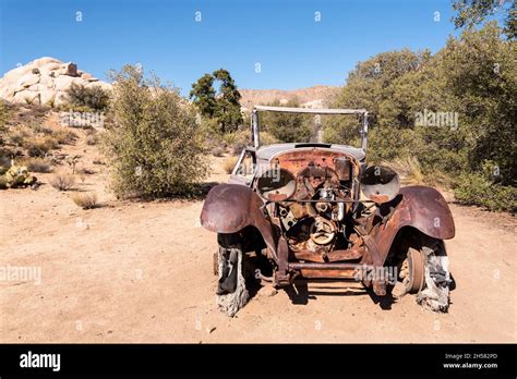 Old antique car wrecks from the old gold rush time in Joshua Tree