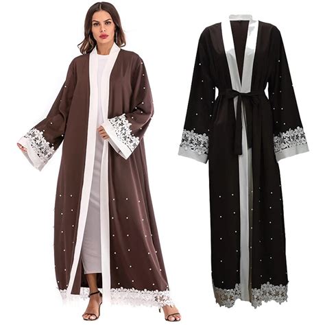 Abaya Dubai Kaftan Robe Pearl Lace Kimono Cardigan Muslim Hijab Dress