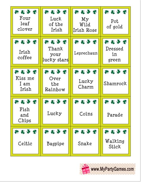 Free Printable St Patricks Day Pictionary Words