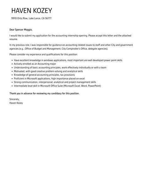 Accounting Internship Cover Letter Velvet Jobs