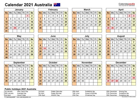 2021 Financial Year Dates Australia Template Calendar Design