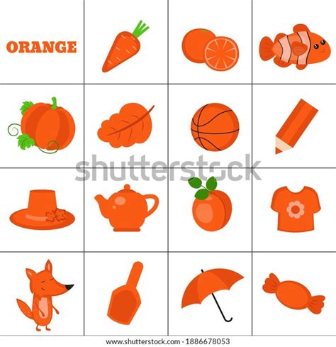 Apprenez La Couleur Objets Orange Enseignement Image Vectorielle