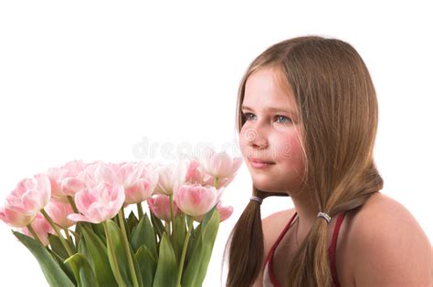Jolie Fille Avec Des Tulipes Image Stock Image Du Gosse Fleurs 759999