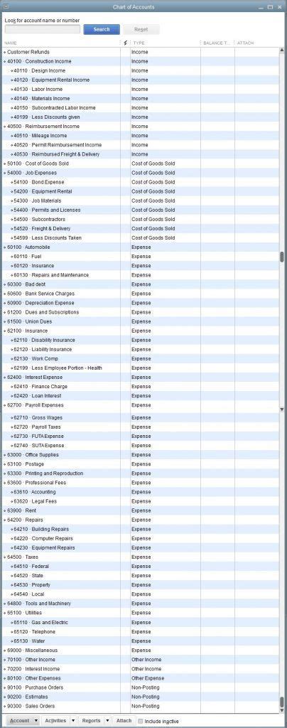 19 Personal Chart Of Accounts Template Chart Of Accounts Quickbooks