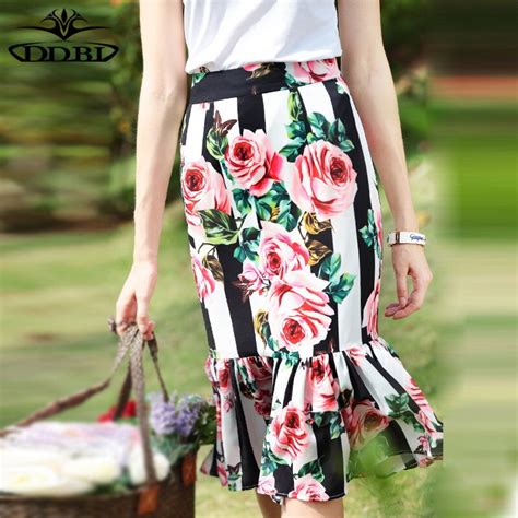 Floral Mermaid Skirt Pink Flowers Print Skirts For Woman 20180516 In