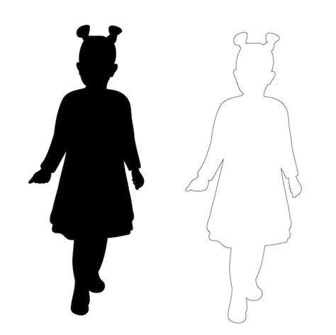 Premium Vector Silhouette Little Girl And Outline On White Background