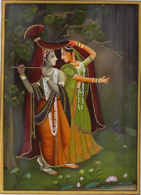 Krishna Radha Painting Indian Hindu Religious God Goddess Handpainted Folk Art Ebay