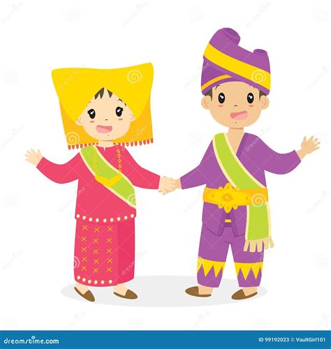 Kids In Padang Traditional Dress Cartoon Vector Stock Vector