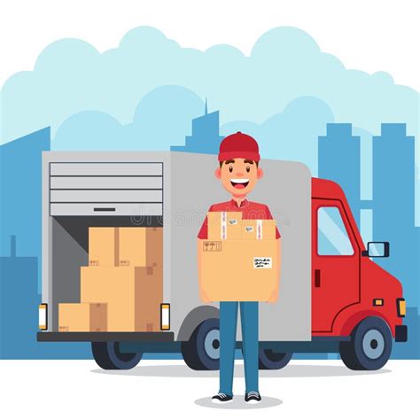 The Courier Brought The Parcel By Car Vector Illustrations Stock Vector