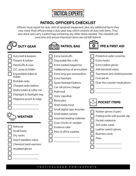 Patrol Officers Checklist Tactical Experts Tacticalgear Com