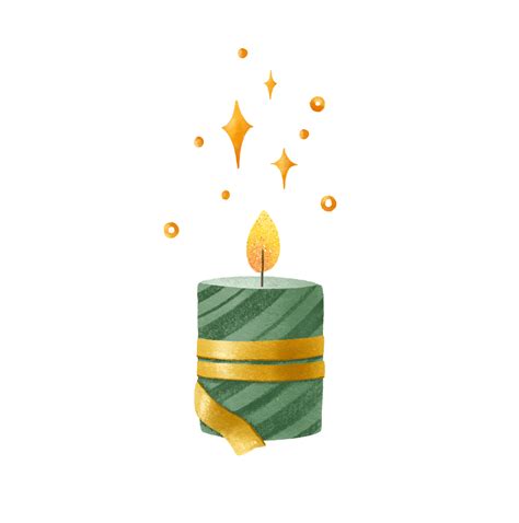 Green Candle With Golden Ribbon Illustration Candle Light Decoration