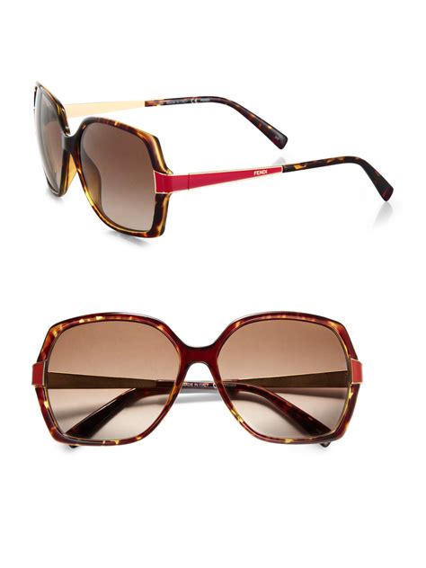 Fendi Contrast Oversized Square Sunglasses In Brown Havana Lyst
