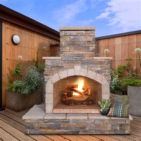 Cal Flame Outdoor Fireplace Frp908 3 Apf Stone Veneer And Tile Lp Gas