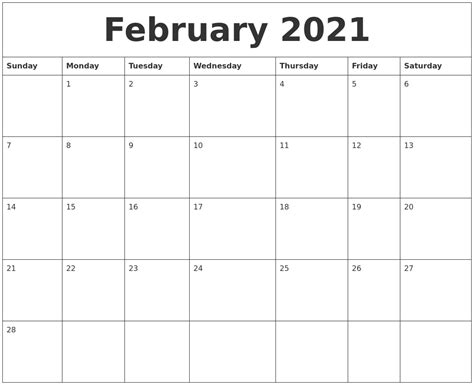 Print the calendar starting the week on monday or sunday. February 2021 Calendar