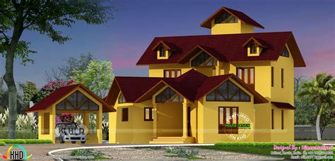 1969 Sq Ft 4 Bedroom Sloping Roof House Kerala Home Design And Floor