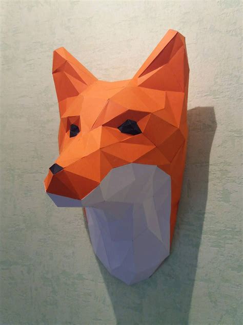 Papercraft Fox Head Papercraft Fox Printable Diy Template Pdf Dog 3
