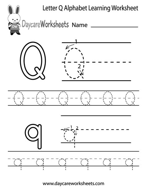 Free Letter Q Alphabet Learning Worksheet For Preschool