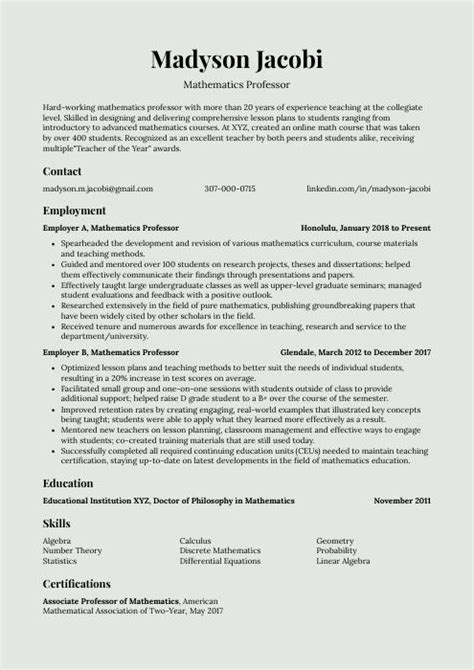 Mathematics Professor Resume Cv Example And Writing Guide