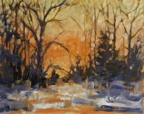 Daily Paintworks Sunset On The Snow Original Fine Art For Sale